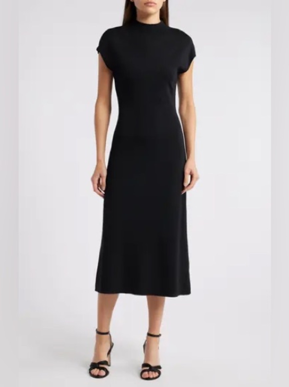 NEW Zoe & Claire Mock Neck Fitted Ribbed Midi Dress Minimalist Quiet Luxury